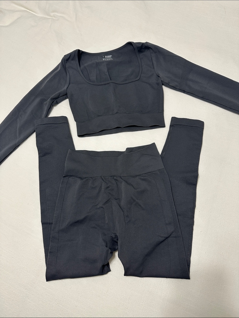Charcoal Grey 2 Piece High-Waist Leggings & Long-Sleeve Crop Top Workout Set